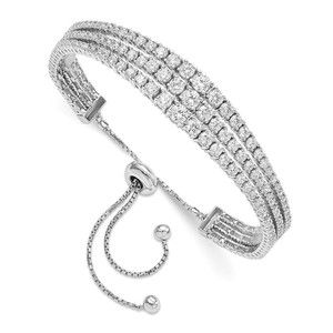 925 Sterling Silver RP 177 Stone Graduated CZ 3 Strand Adjustable Bracelet